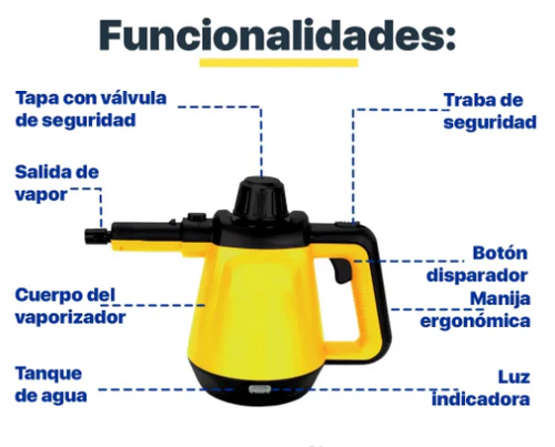 Limpiador a Vapor Portátil con 9 Accesorios - Vapor Top
